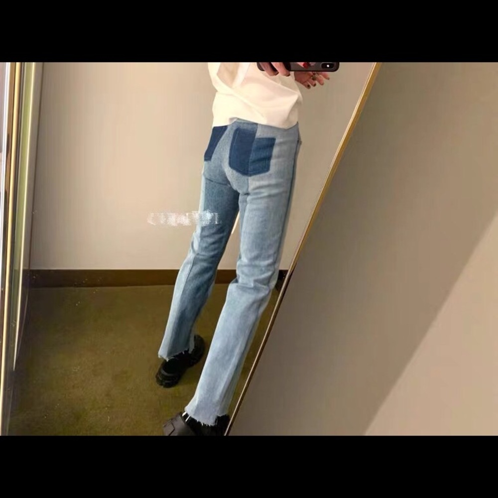 Maison Margiela Style High-rise Straight Leg Fitted Panel Denim Jeans
